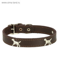 Каскад Ошейник кожаный "Флер" с украшением "Собака" шир.25мм обх.шеи 39-46см, коричневый
