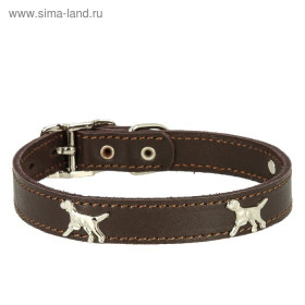 Каскад Ошейник кожаный "Флер" с украшением "Собака" шир.25мм обх.шеи 39-46см, коричневый