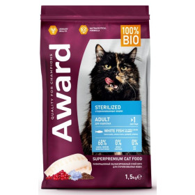 Award Cat корм для взрослых стерилизованных кошек с белой рыбой, льном, клюквой и цикорием