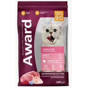 Award Cat корм для взрослых стерилизованных кошек с индейкой, клюквой, курицей и цикорием