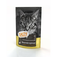 TASTY Консервированный корм для кошек с курицей в желе, пауч, 85 гр