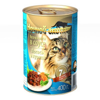 Ночной охотник консервы в соусе для кошек старше 7 лет 400 гр. Лосось, курица