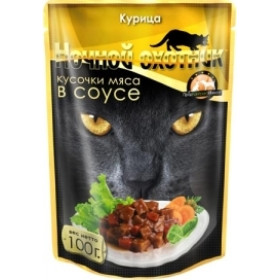 Ночной охотник пауч мясные кусочки в соусе для кошек курица 100гр.