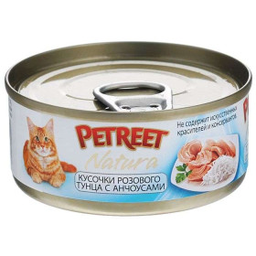 PETREET консервы для кошек кусочки розового тунца с анчоусами 70 гр.