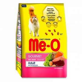 Me-O сухой корм для кошек Деликатес Домашняя птица, тунец, креветка, печень, яйцо, океаническая рыба 