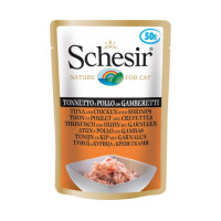 Schesir консервированный корм для кошек с тунцом, курицей и креветками 100гр.