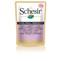 Schesir консервированный корм для кошек с тунцом, курицей и ветчиной 100 гр.