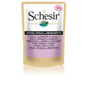 Schesir консервированный корм для кошек с тунцом, курицей и ветчиной 100 гр.