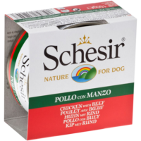 Schesir консервированный корм для собак с цыпленком и говядиной в желе 150гр