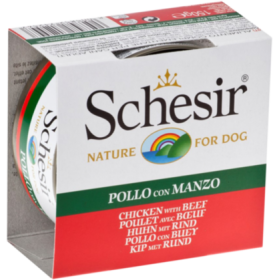 Schesir консервированный корм для собак с цыпленком и говядиной в желе 150гр